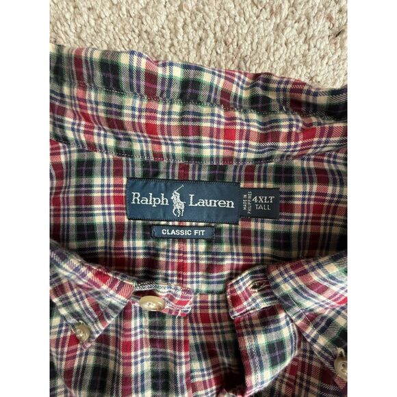 Ralph Lauren 4XLT Big Tall Plaid Button Down Shirt Red Navy Green Cream Plaid - Picture 2 of 6